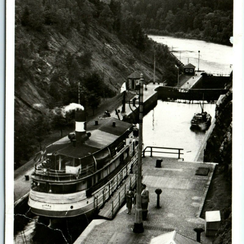 c1940s Sweden Trollhättan Canal RPPC Gota Kanal Real Photo Steamship SS Diana A6