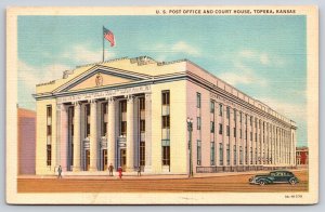 Topeka Kansas~Old US Post Office And Court House~Columns~Vintage Linen Postcard