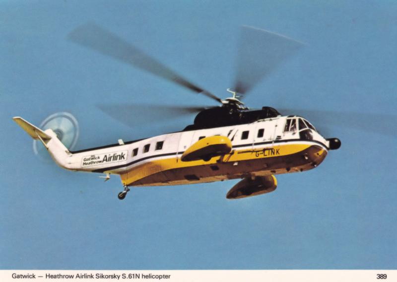 Gatwick Heathrow Airlink Sikorsky S.61N Helicopter Aviation Postcard