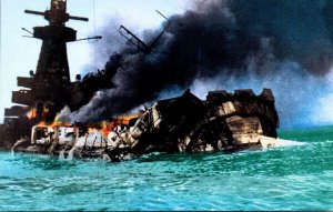 Military WWII German Battleship Admirak Graf Spee Being Scuttled Off Coast Of...