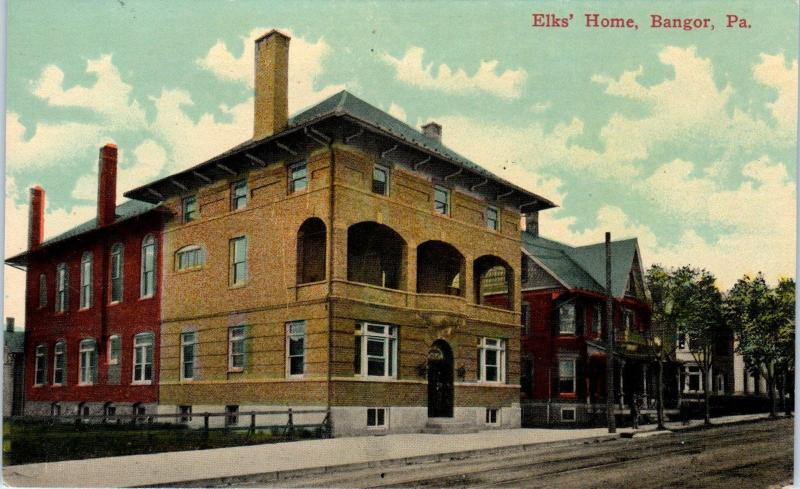 BANGOR, PA Pennsylvania   ELK'S HOME  c1910s Street Scene   Postcard
