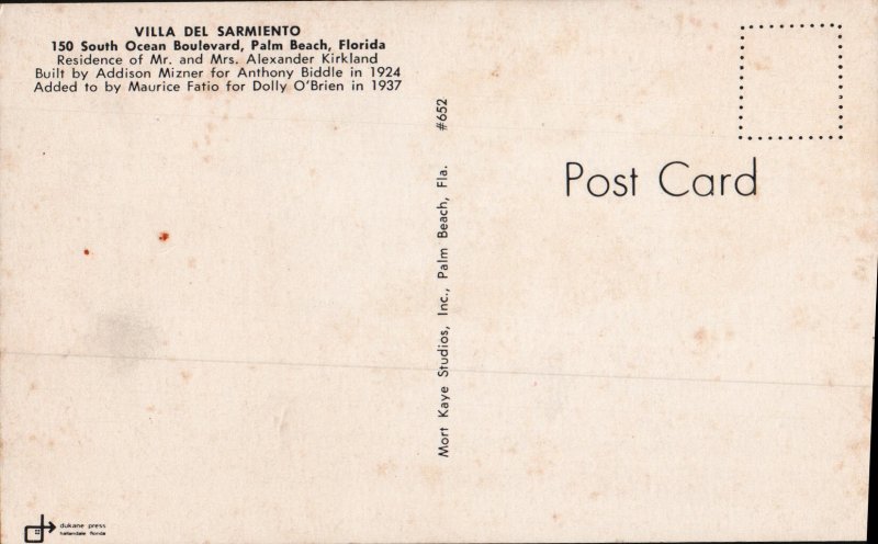 Villa del Sarmiento, Palm Beach, Florida    PC