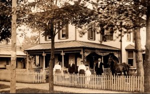 Real Photo Family With Horse Posing In Front Of House