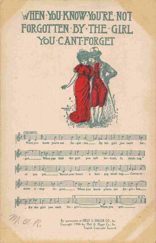 When You Know You're Not Forgotten By Girl Song Music Score Lyrics 1910 postcard