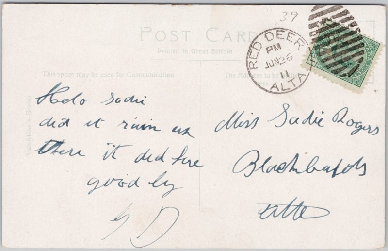 Ocean Scene 1911 Red Deer Alta Duplex Cancel Postcard H74