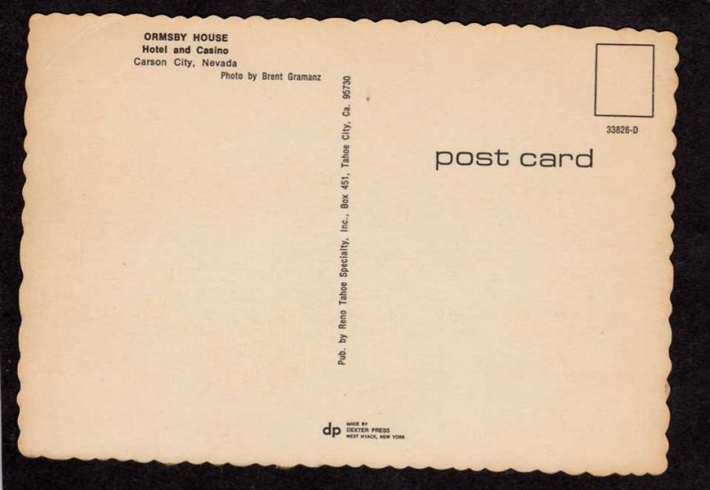 NV Ormsby House Hotel Casino Carson City Nevada Postcard