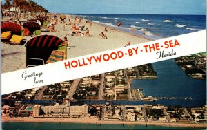 Vtg Greetings from Hollywood By The Sea Florida FL Multiview Unused Postcard