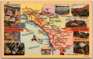 Southern California's Romantic Highways Pacific Ocean and Maps Postcard