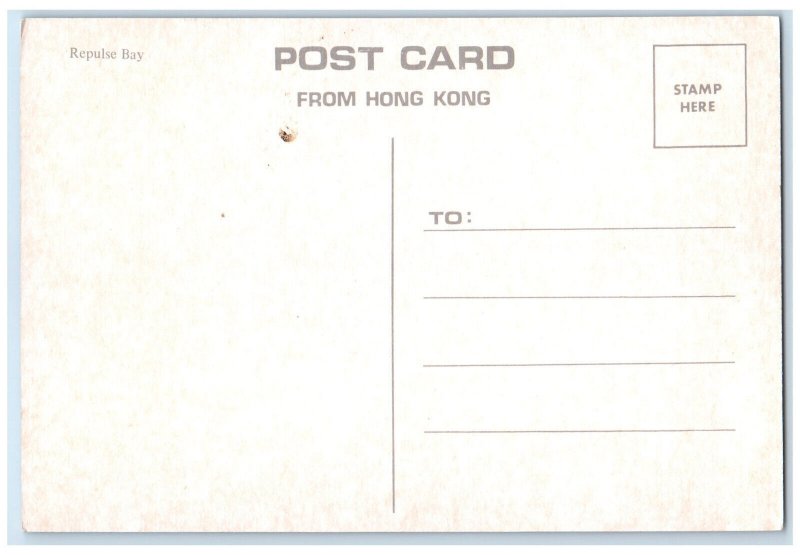 1950 Repulse Bay Statue Buddha God Animal Stairs Temple Hong Kong Postcard
