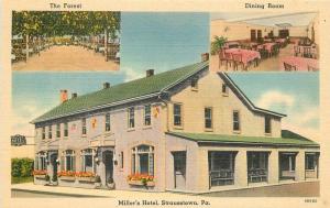 1940s Millers Hotel Restaurant Strausstown Pennsylvania Tichnor postcard 8476