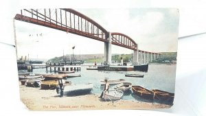 Day Boats & Steamer at the Pier Saltash nr Plymouth Devon Vintage Postcard 1909