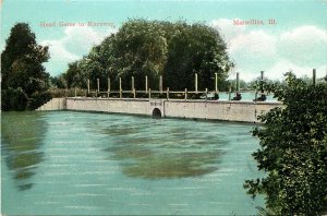 Vintage Postcard; River Head Gates to Raceway, Marseilles IL LaSalle Co Wheelock