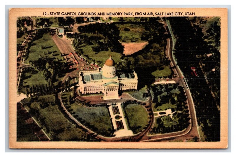 Aerial View State Capitol Grounds Salt Lake City Utah UT UNP Linen Postcard T20