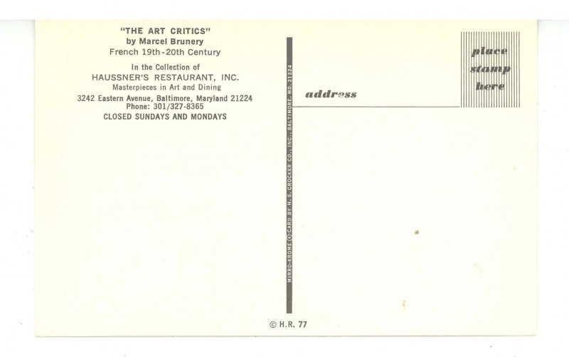 MD - Baltimore. Haussner's Restaurant, Fine Art The Art Critics