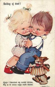 Hungary New Year children couple dancing caricatures dog harmonica music