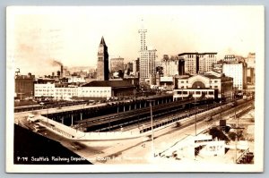 RPPC Seattle  Washington  Railroad Depots South End  Real Photo  Postcard  1945