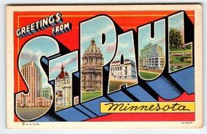 Greetings From St Paul Minnesota Large Big Letter Postcard Linen Curt Teich