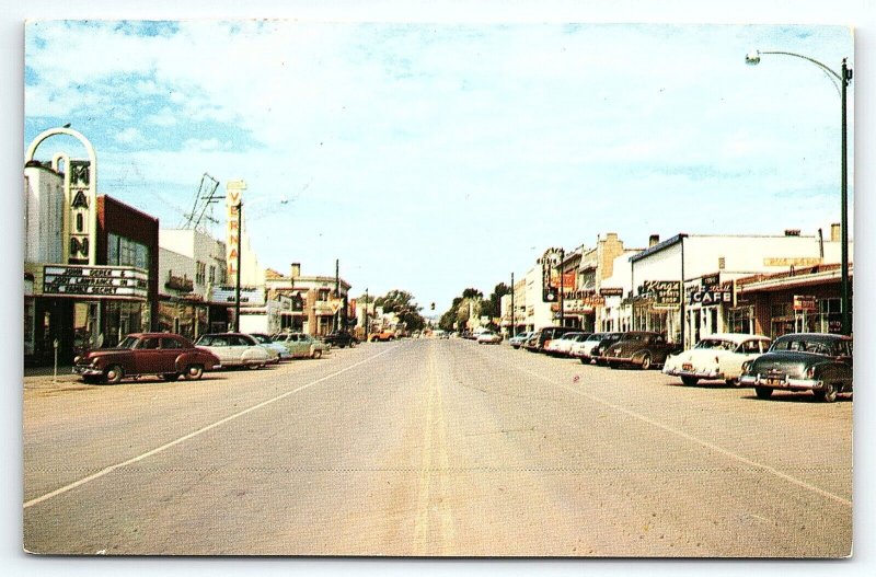 1950s VERNAL UTAH MAIN STREET THEATRE CAFE DOWNTOWN STORES CARS POSTCARD P3066