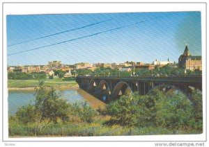 Saskatoon Skyline, River & Nineteenth St. Bridge, Saskatchewan, Canada, 40-60s