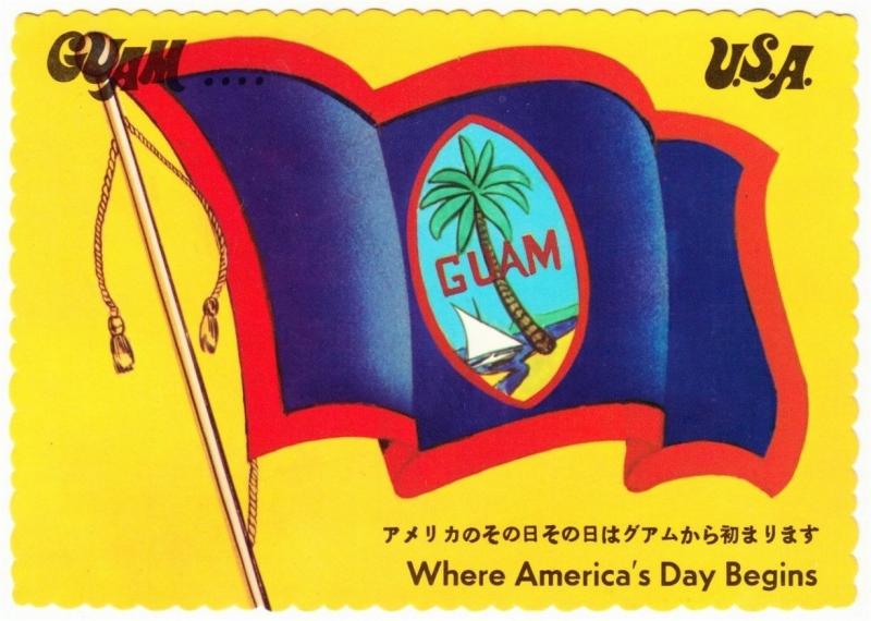 Guam Flag Where America's Day Begins 1980s Postcard