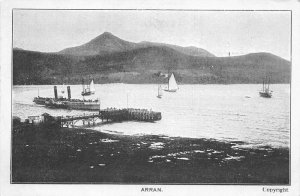 Arran Scotland Steamer approaching Pier Vintage Postcard AA68640