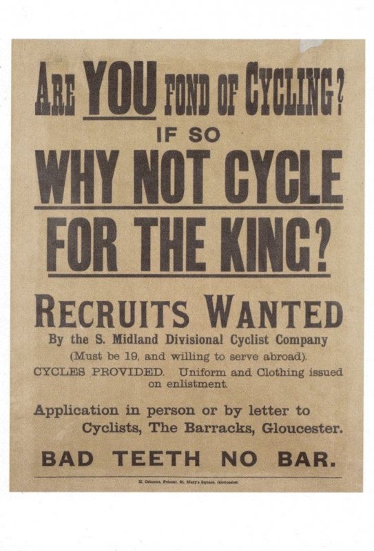 Cycling Cycle Recruitment Bicycle South Midlands WW1 Military Poster Postcard