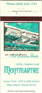 MONTMARTRE Hotel/Cabana Club Miami Beach Florida Vintage Matchbook Cover #1