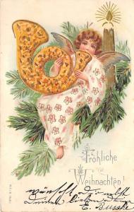 BG8398 angel trumpet candle embossed  weihnachten christmas greetings germany