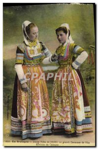 Old Postcard Folklore Brittany Young girls in Briec big party costumes Around...