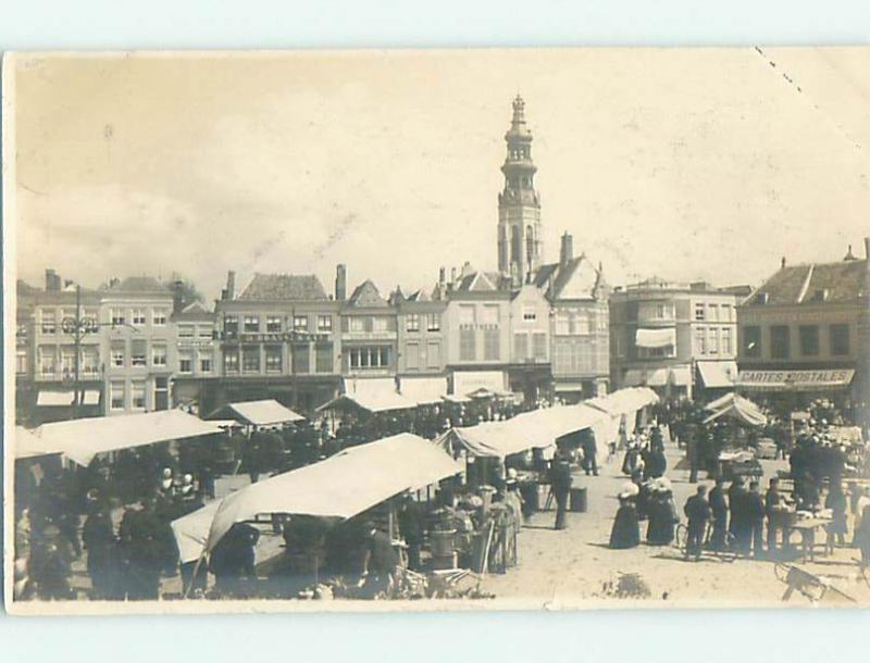 old rppc CARTES POSTALES SIGN ON AWNING AT STORE country of France HM1781