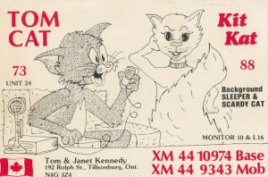 TILLSONBURG , Ontario, Canada, 1950-60s ; Tom Cat & Kit Kat QSL Postcard