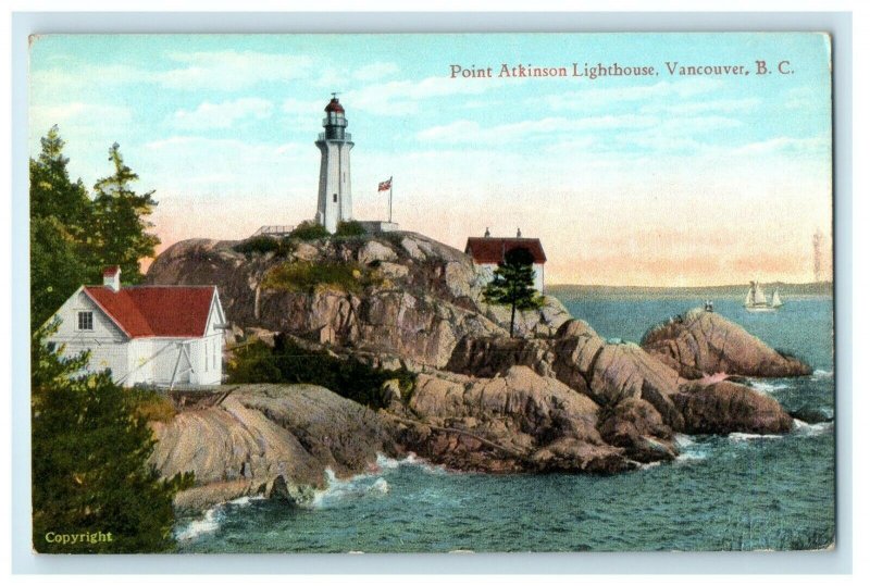 c1910's View Of Point Atkinson Lighthouse Vancouver B.C Canada Antique Postcard