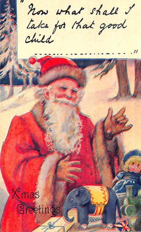 Christmas Orange Suited Santa Claus Toys UK Postcard