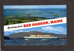 ME Greetings From Bar Harbor Maine Bluenose Ferry Boat Frenchman's Bay Postcard