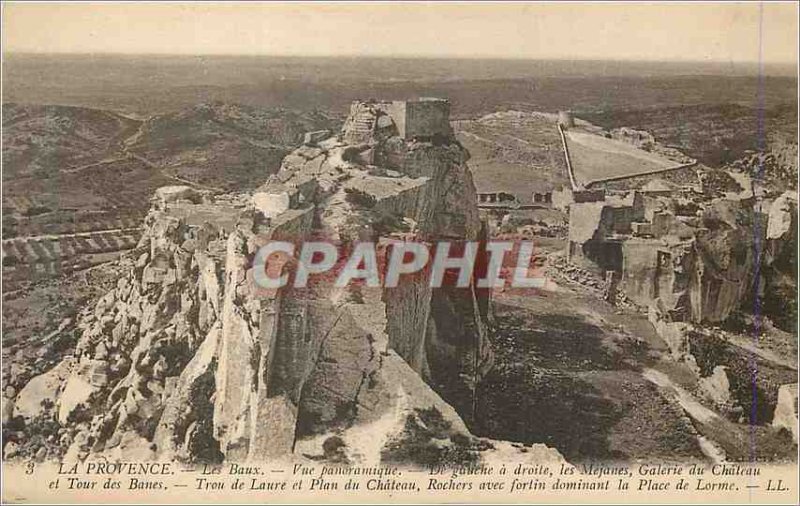 Postcard Old Provence Les Baux panoramic view from left to right the Mejanes ...