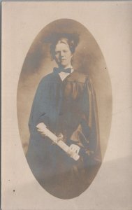 RPPC Postcard Woman Graduation Gown and Diploma