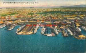 WA, Seattle, Washington, Industrial Area and Docks, Postmark 1957, Colourpicture