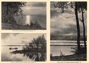 FORT FRANCES, Ontario Canada   RAINY LAKE  Sunset & Canoe  *Three* B&W Postcards