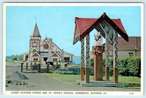 OHINEMUTU, Rotorua New Zealand ~ ST. FAITH'S CHURCH Statue  4x6 Postcard