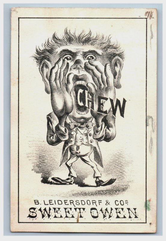 1870s B. Leidersdorf & Co.'s Tobacco Chew Sweet Owen Man Giant Hands F114