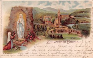 SOUVENIR de LOURDES FRANCE~VIRGIN MARY-PANORAMA VIEW-1903 FRITZ SCHEMM POSTCARD