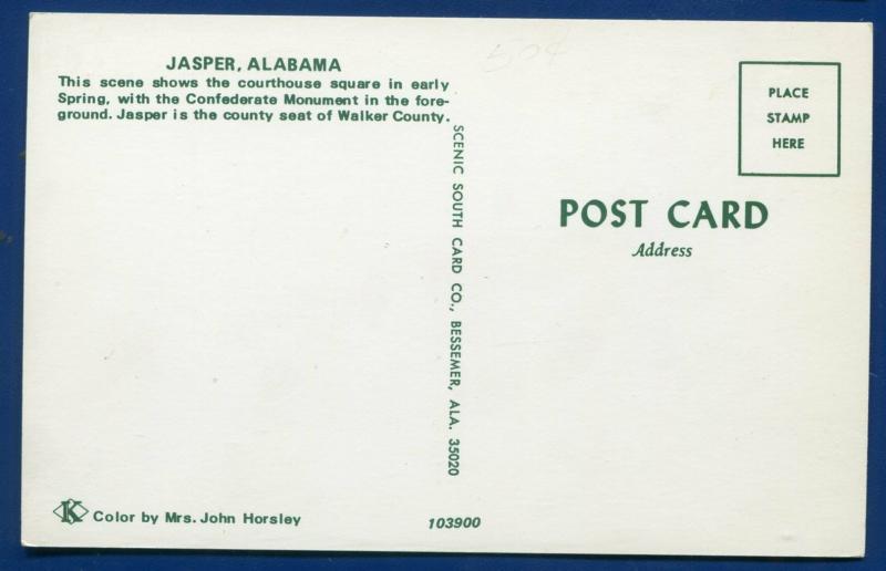 Jasper Alabama al Confederate Monument postcard #2