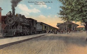 J77/ Newport Tennessee Postcard c1910 Souther Railroad Depot Loco 153