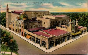 Postcard GA Atlanta Shrine Mosque & Fox Theatre Aerial View LINEN 1944 H14
