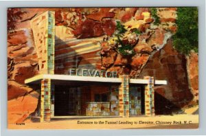 Chimney Rock NC-North Carolina, Entrance To Tunnel, Elevator Linen Postcard 