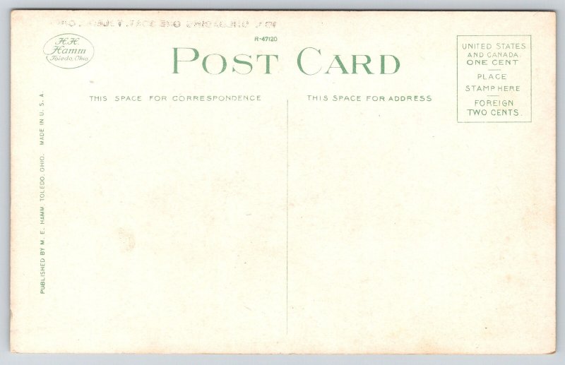 Toledo Ohio~Harbor~Unloading Ore Boat~Steam Ship~Cranes~Sunset~1920s Postcard