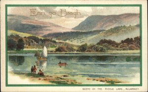Winsch Middle Lake Killarney Ireland St Patrick's Day c1910 Vintage Postcard