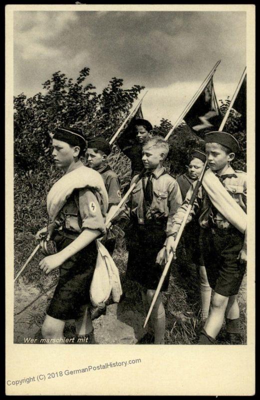 3rd Reich Germany Hitler Youth HJ Marching Propaganda Card 84755