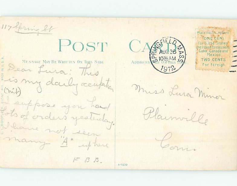 Divided-back BOY HERDING LAMBS DOWN THE ROAD Postmarked Springfield MA AD8143