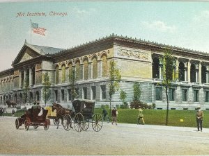 Vintage Postcard 1910's Art Institute Chicago IL Illinois Horse and Buggy Scene